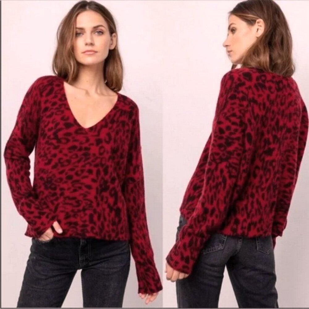 Rails Red Black Gracie Leopard Print Sweater NWT - image 2